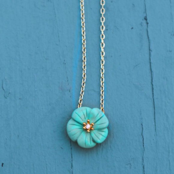 Authentic Turquoise Stone Flower Necklace Chain - Picture 2 of 12